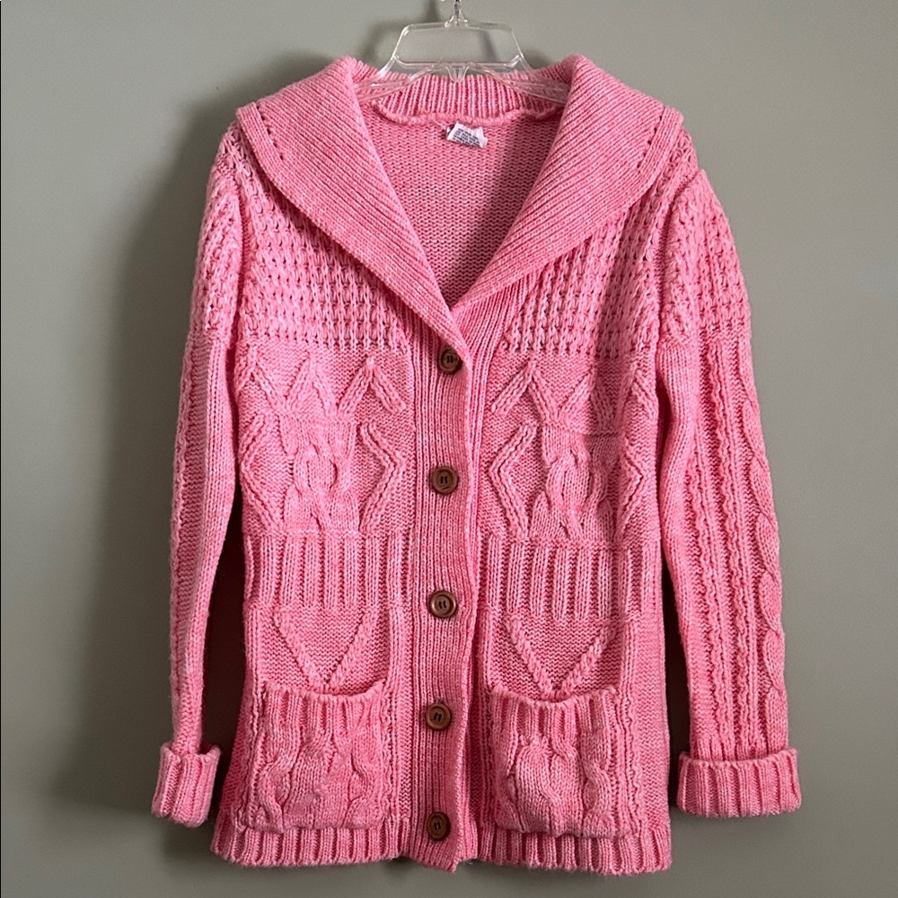 Vintage Women’s Pink Cable Knit Cardigan Sweater Size S